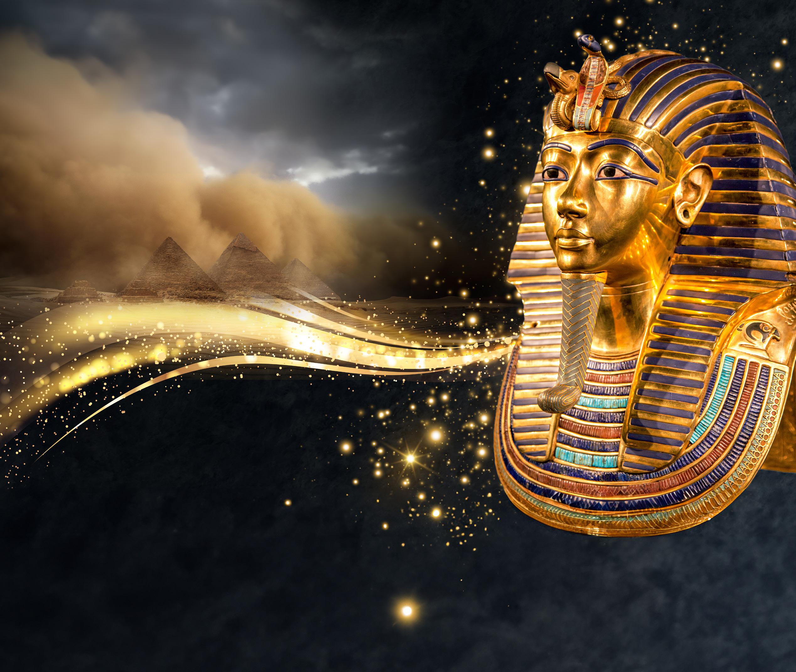 Ancient Egyptian Pharaoh Mask and Pyramids